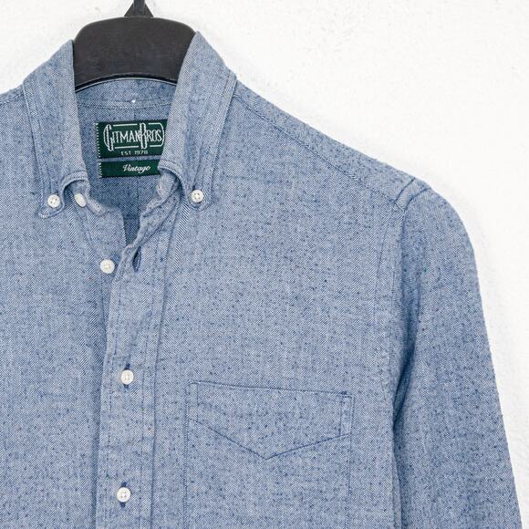 Gitman Bros Vintage Button Down Shirt herringbone blue size Small - Picture 3 of 7